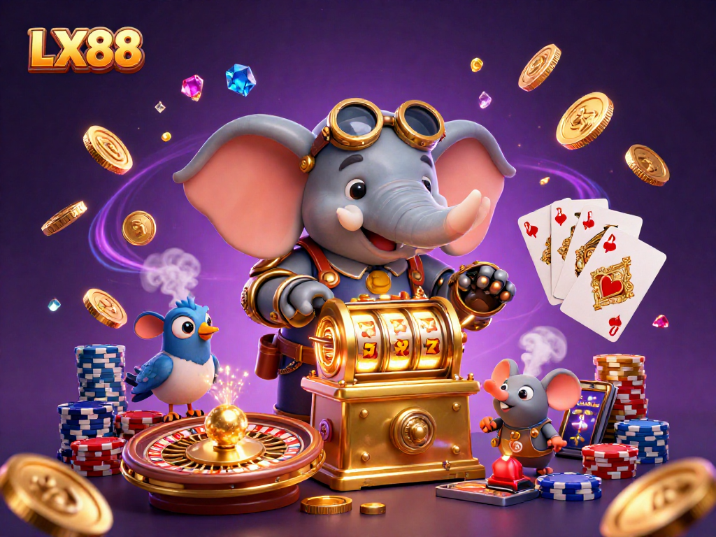 Experience thrilling slots and jackpots at LX88 with captivating steampunk elements in this immersive casino scene.
