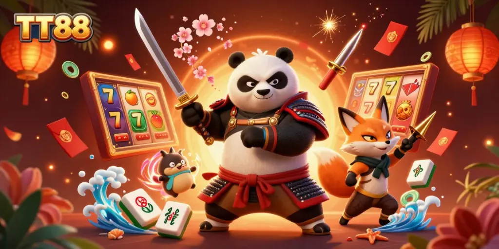 Experience thrilling wins at TT88 casino with 3D characters in a vibrant gaming scene.