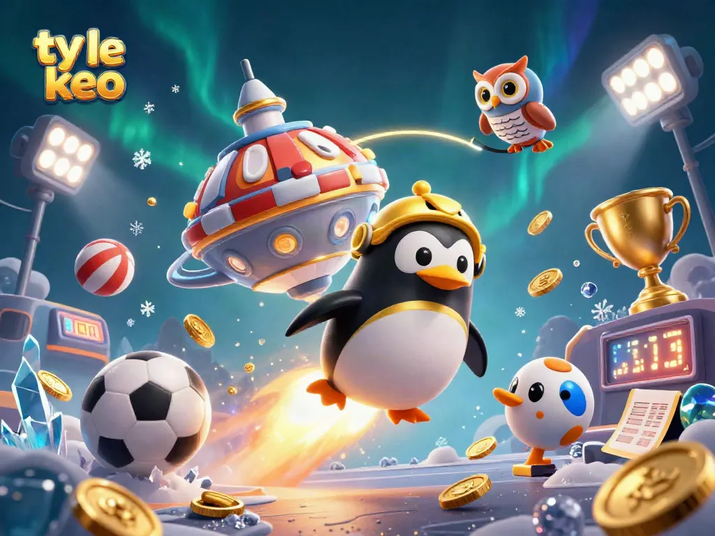 Engage with ty le keo as a golden penguin ventures to a cosmic casino adventure.