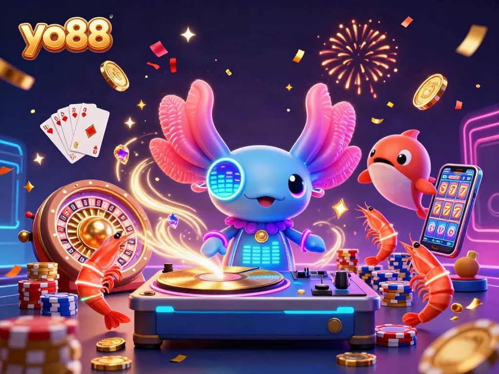 Experience the excitement of yo88 as vibrant characters celebrate with cascading coins and dynamic gameplay elements.