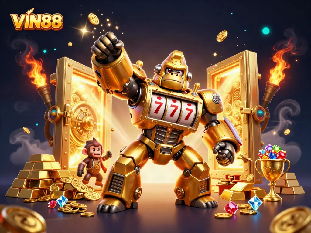 Experience thrilling wins with VIN88's dynamic 3D casino illustration showcasing excitement and stellar gambling visuals.