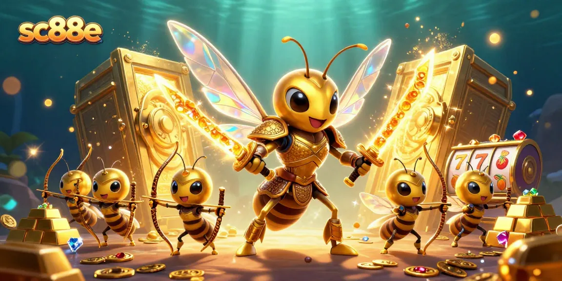 Experience sc88e's vibrant 3D golden hornet samurai in a lively casino setting.