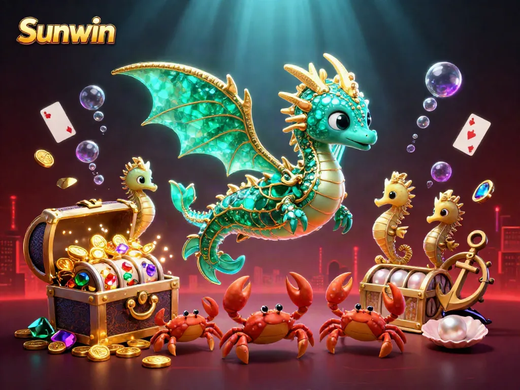 Win big with Sunwin's captivating casino games amidst treasures and vibrant sea creatures.