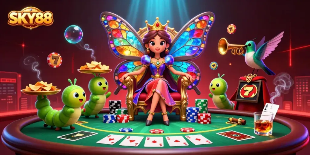 Engage in thrilling casino experiences with SKY88's vibrant gaming atmosphere, showcasing poker, slots, and rich visuals.