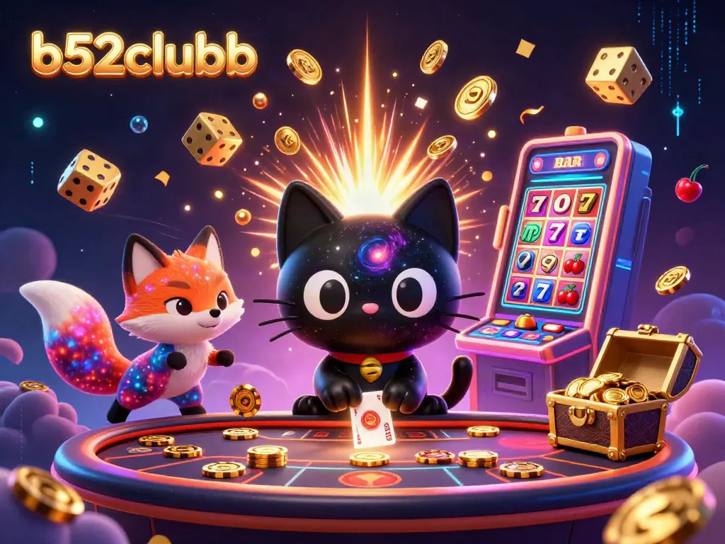 B52clubb brings vibrant casino action with a black hole cat and nebula fox amid jackpot chaos.