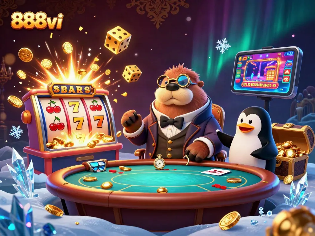 Experience the thrill of 888vi at an underwater casino table with creative characters and game elements.
